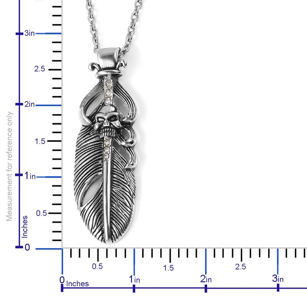 SKULL DAGGER FEATHER CHAIN NECKLACE STAINLESS -24” - Picture 4 of 7
